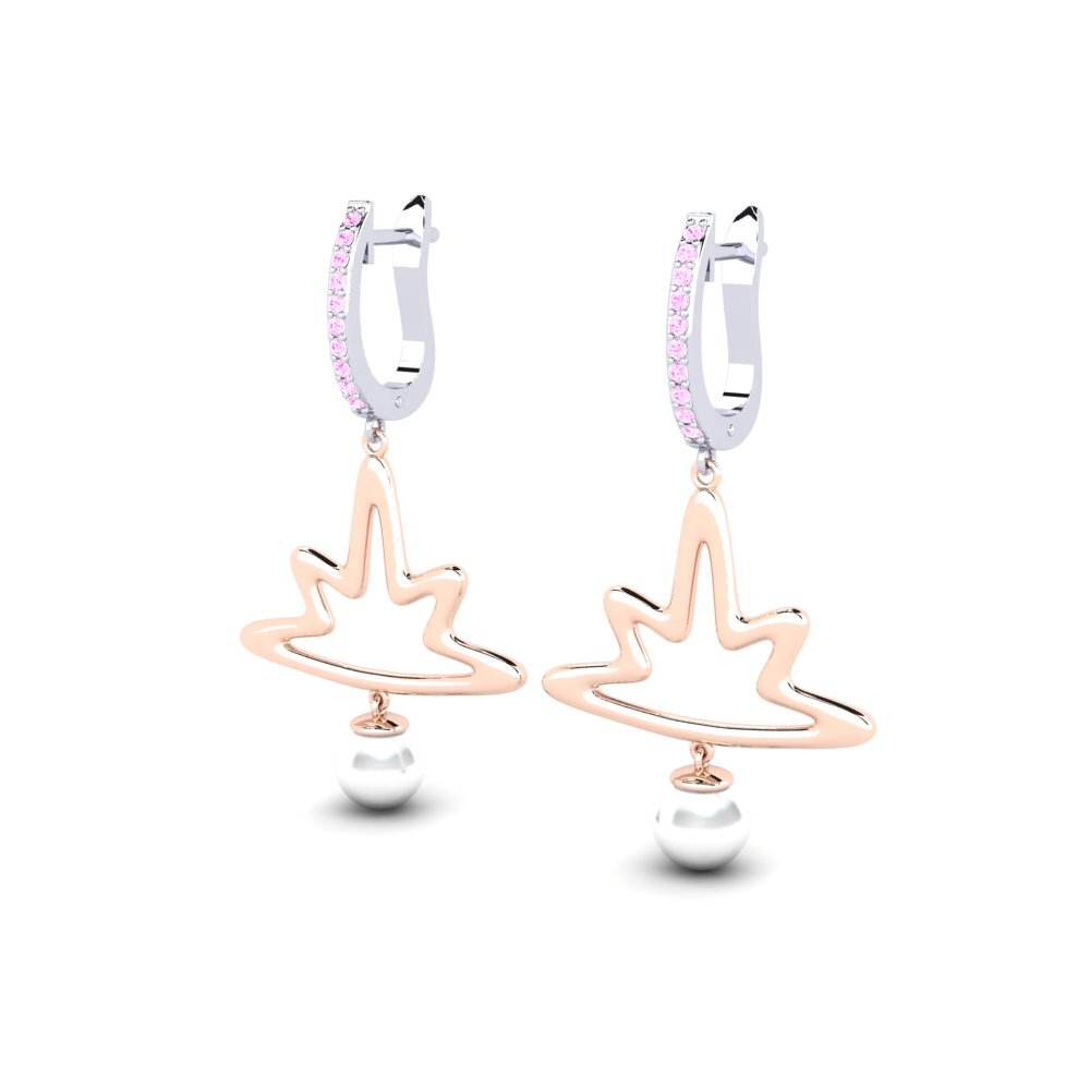 14k Oro Blanco & Rosa Zafiro Rosado Pendiente de mujer Anips