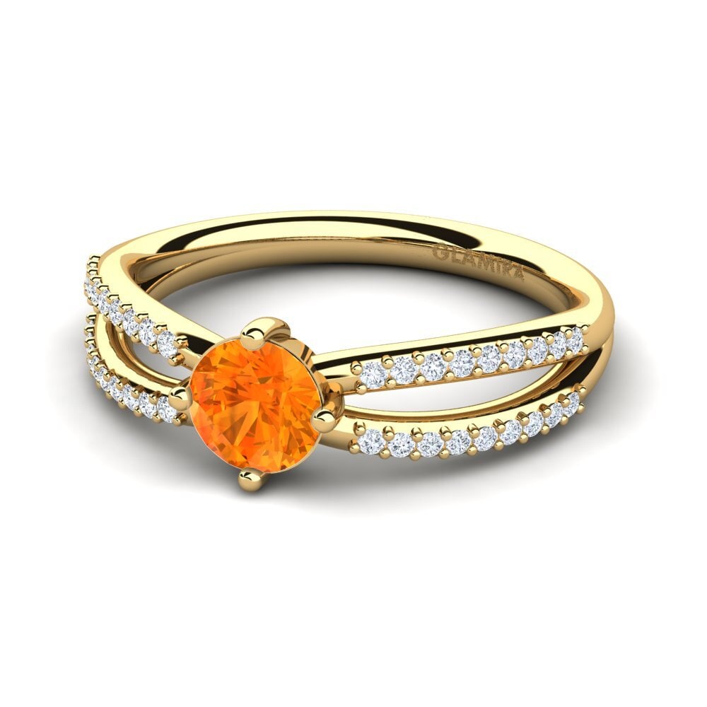 18k Oro Amarillo Zafiro Naranja Anillo de compromiso Aniyalise