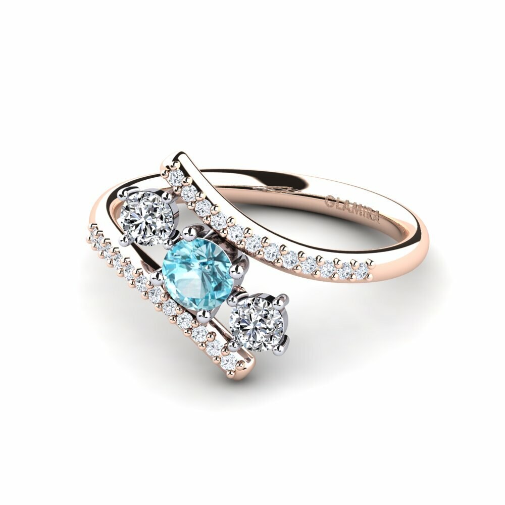 Bagues Or Rose& Blanc 18k Zircon Bleu 3 & 5 Pierres
