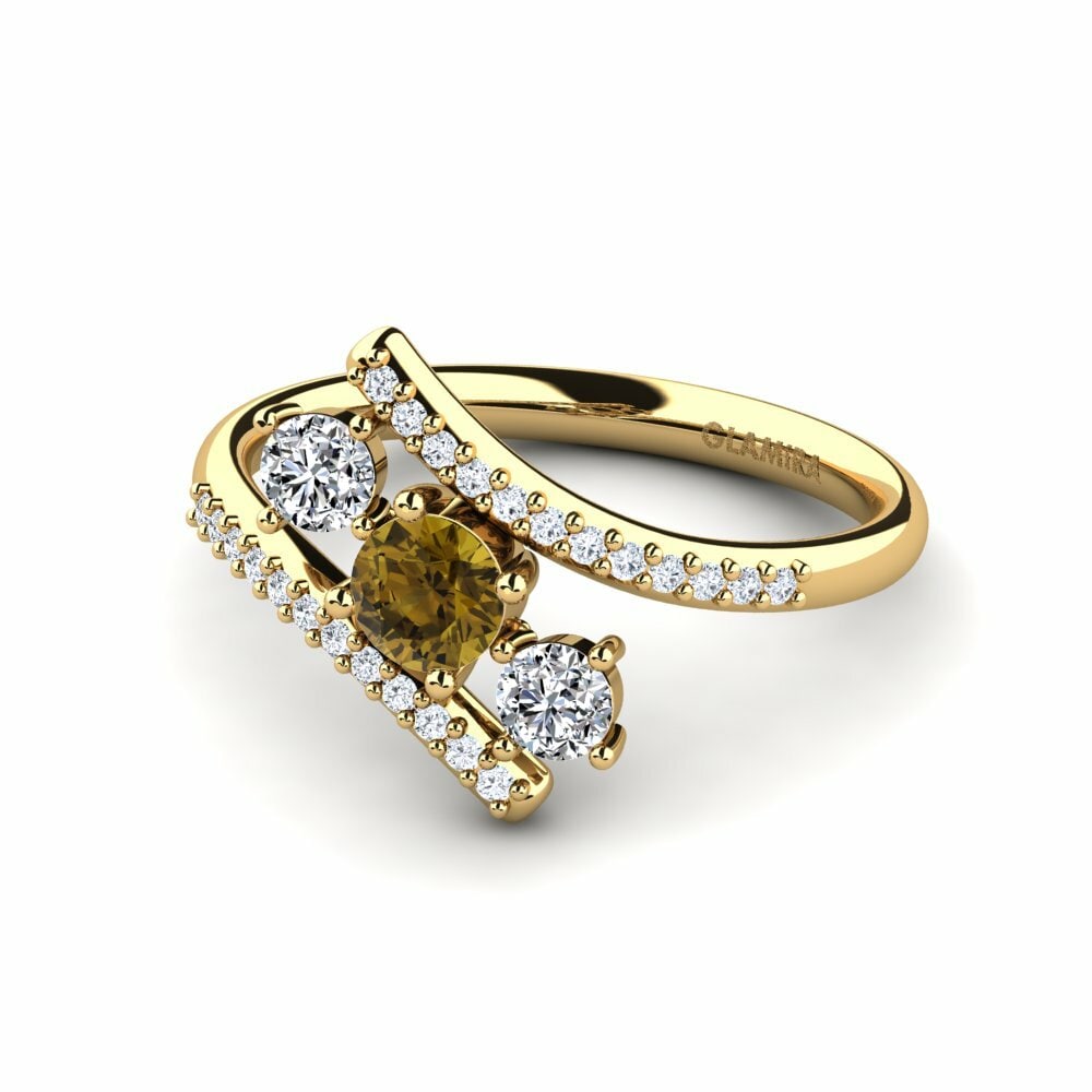 Bagues Or Jaune 18k Zircon Brun 3 & 5 Pierres