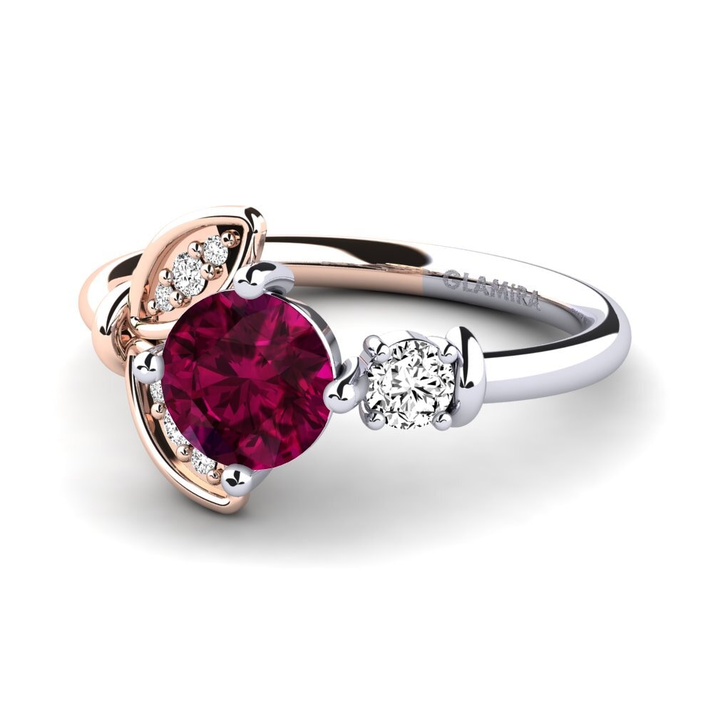 14k Oro Blanco & Rosa Granate Rhodolite Anillo Anmolika