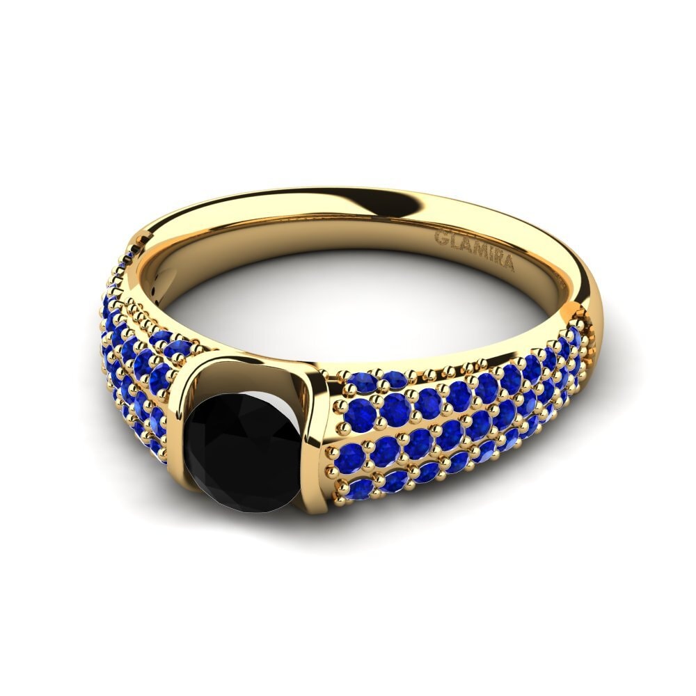 14ct Yellow Gold Black Diamond Engagement Ring Annecy