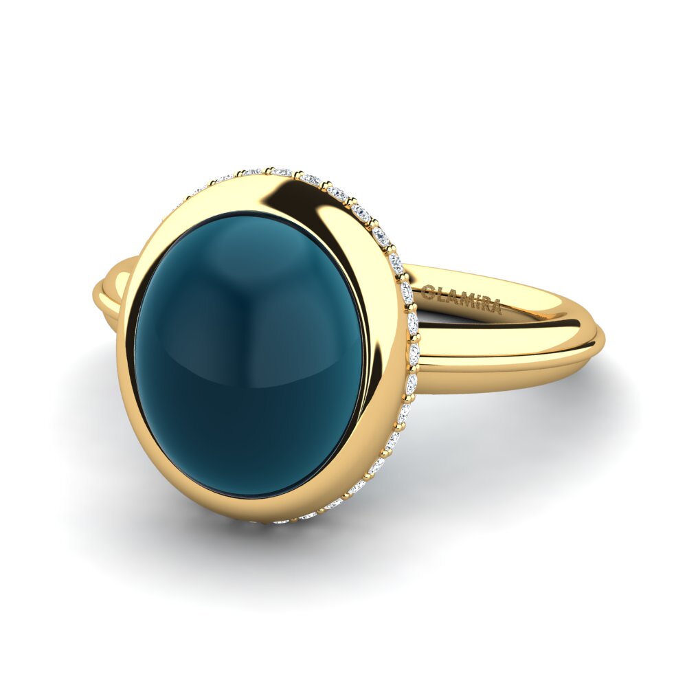 14K Geel Goud Cabochon Blauwe London Topaas Ringen Annicetta