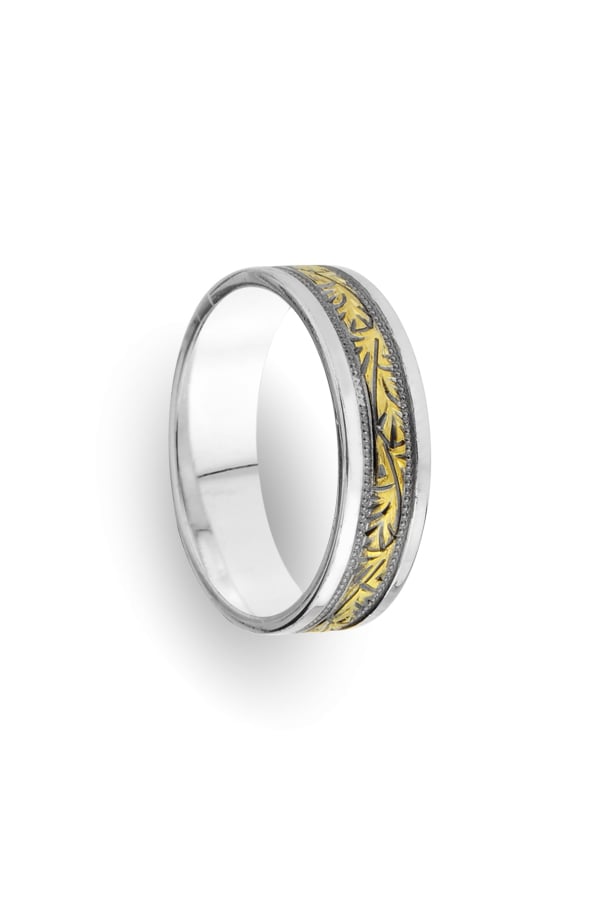 9ct White & Yellow Gold Men's Wedding Ring Spectacular Harmony