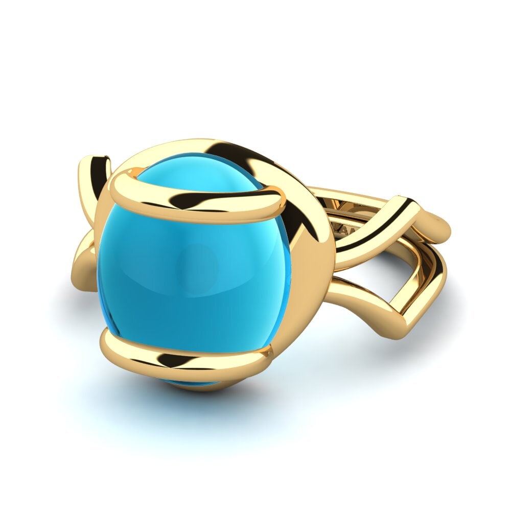 9k Oro Amarillo Topacio Azul Cabujón Anillo Antolinis