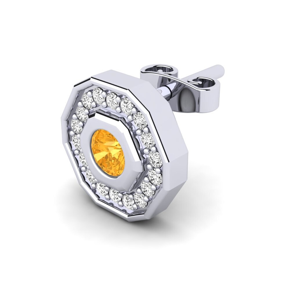 9k White Gold Citrine Men's Earring Antonius