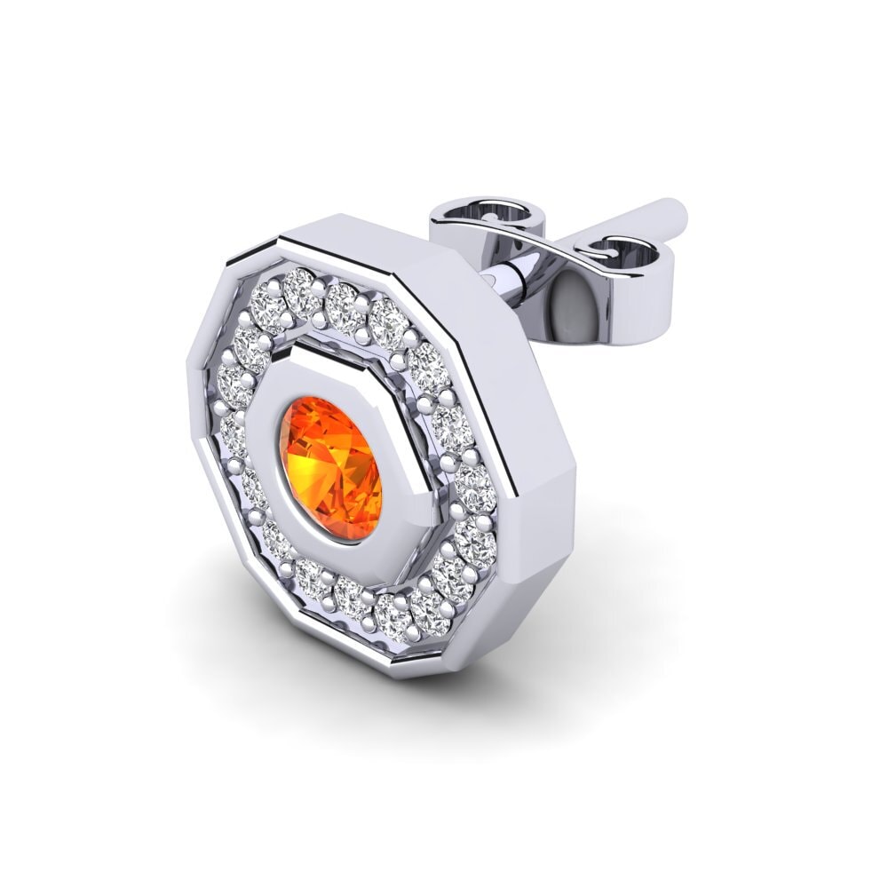 14k Oro Blanco Zafiro Naranja Pendiente para hombre Antonius