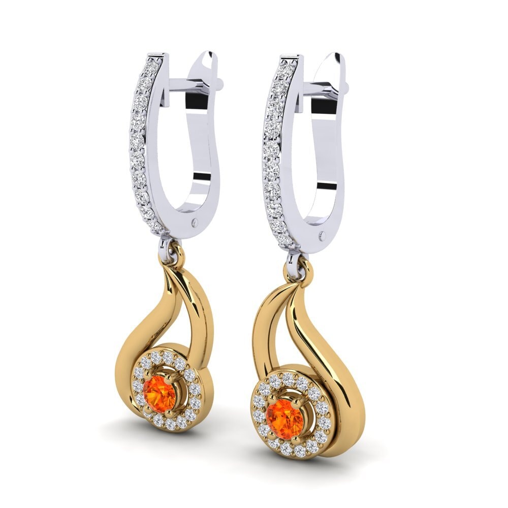 14K Yellow & White Gold Orange Sapphire Earring Antwan