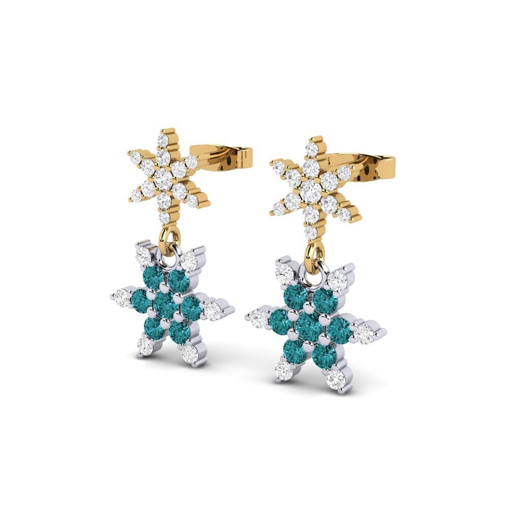 14k Yellow & White Gold Blue Diamond SYLVIE Earring Aotrom