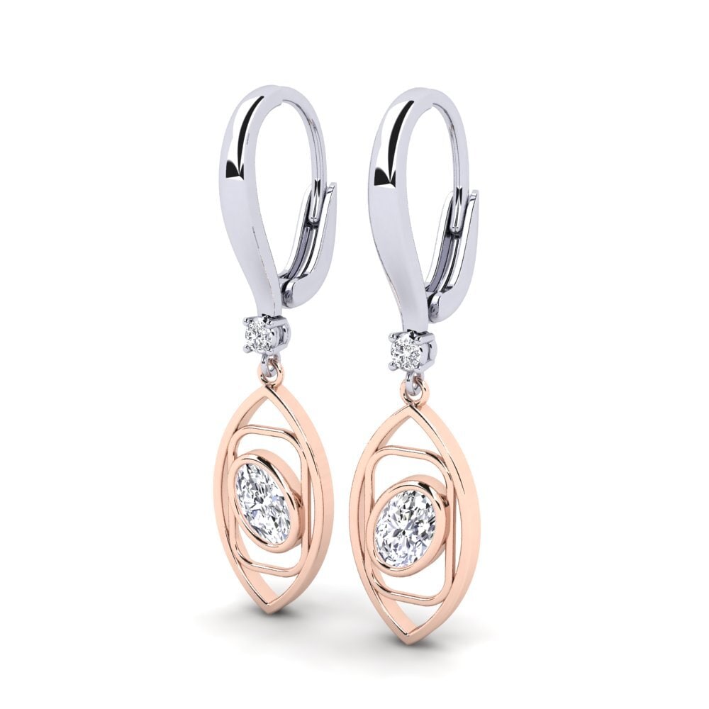 14k Oro Blanco & Rosa Ovalado Pendiente de mujer Aparri