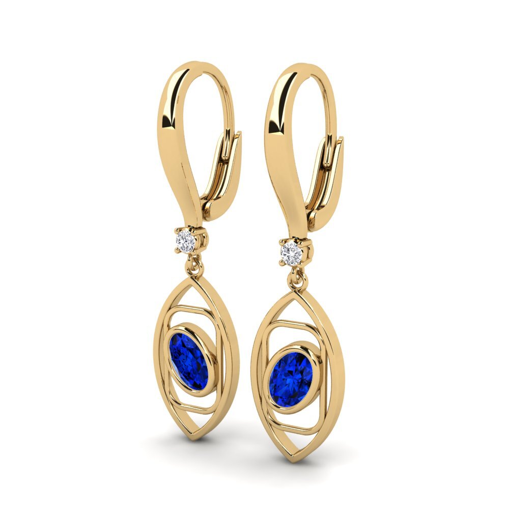 Oval Sapphire (Lab Created) Women's Earring Aparri