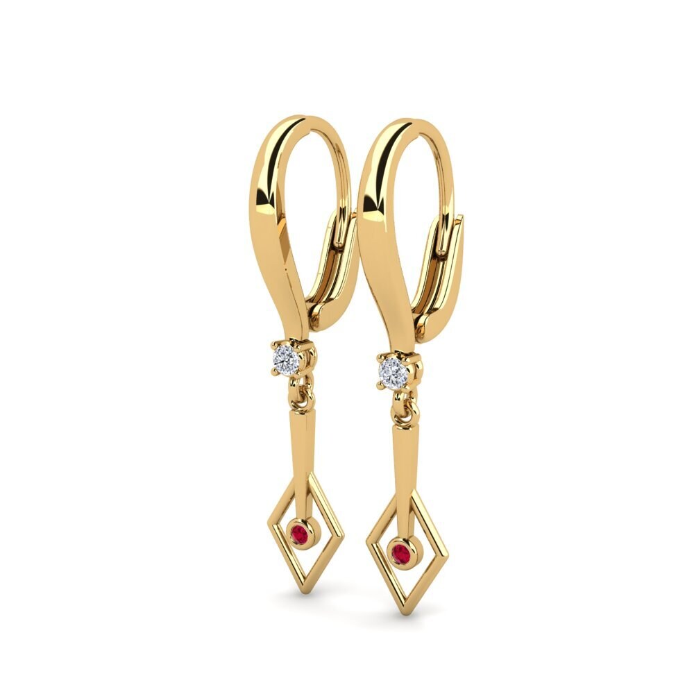 9ct Yellow Gold Ruby Women's Earring Aqualitos