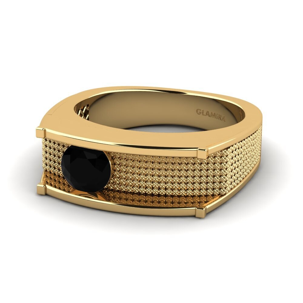 9ct Yellow Gold Black Sapphire Men's Ring Aquil