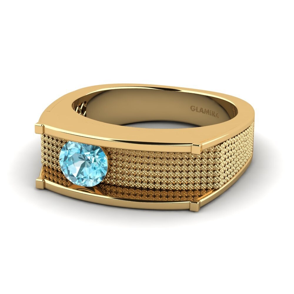18ct Yellow Gold Blue Zircon Men's Ring Aquil