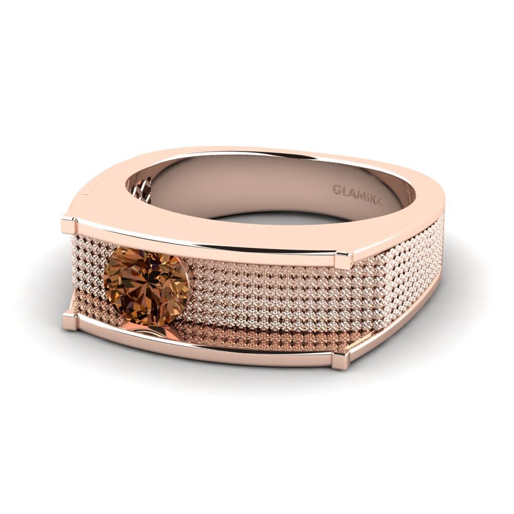 14ct Rose Gold Brown Diamond Men's Ring Aquil