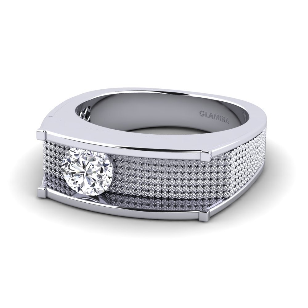 14k Oro Blanco Diamante Anillo de Hombre Aquil