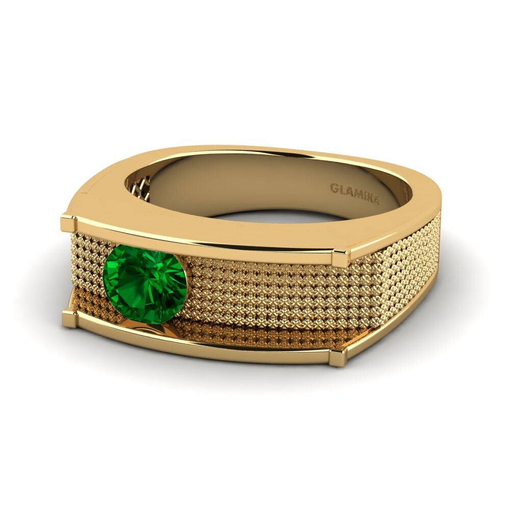 14k Oro Amarillo Circonita Verde Anillo de Hombre Aquil