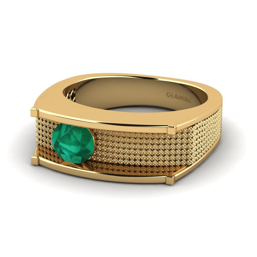 14k Oro Amarillo Esmeralda Anillo de Hombre Aquil