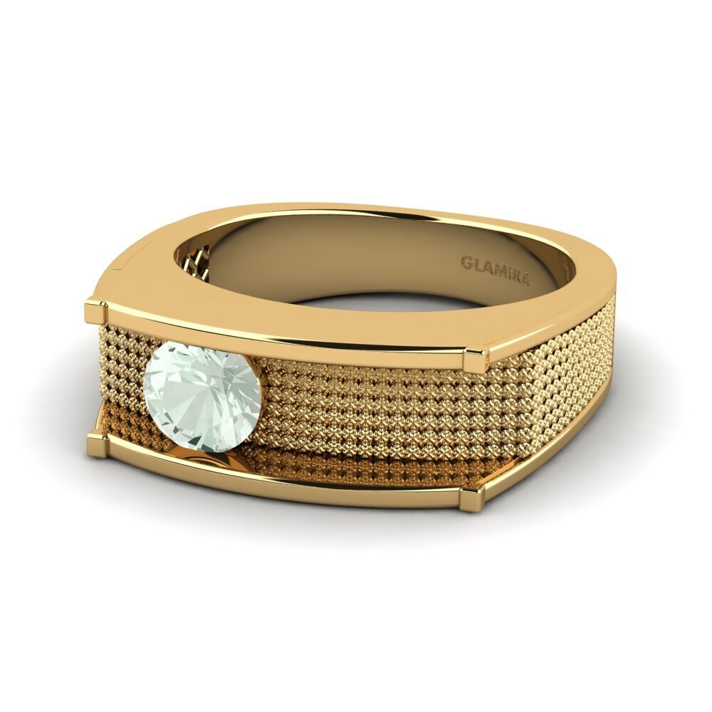 18ct Yellow Gold Green Amethyst Men's Ring Aquil