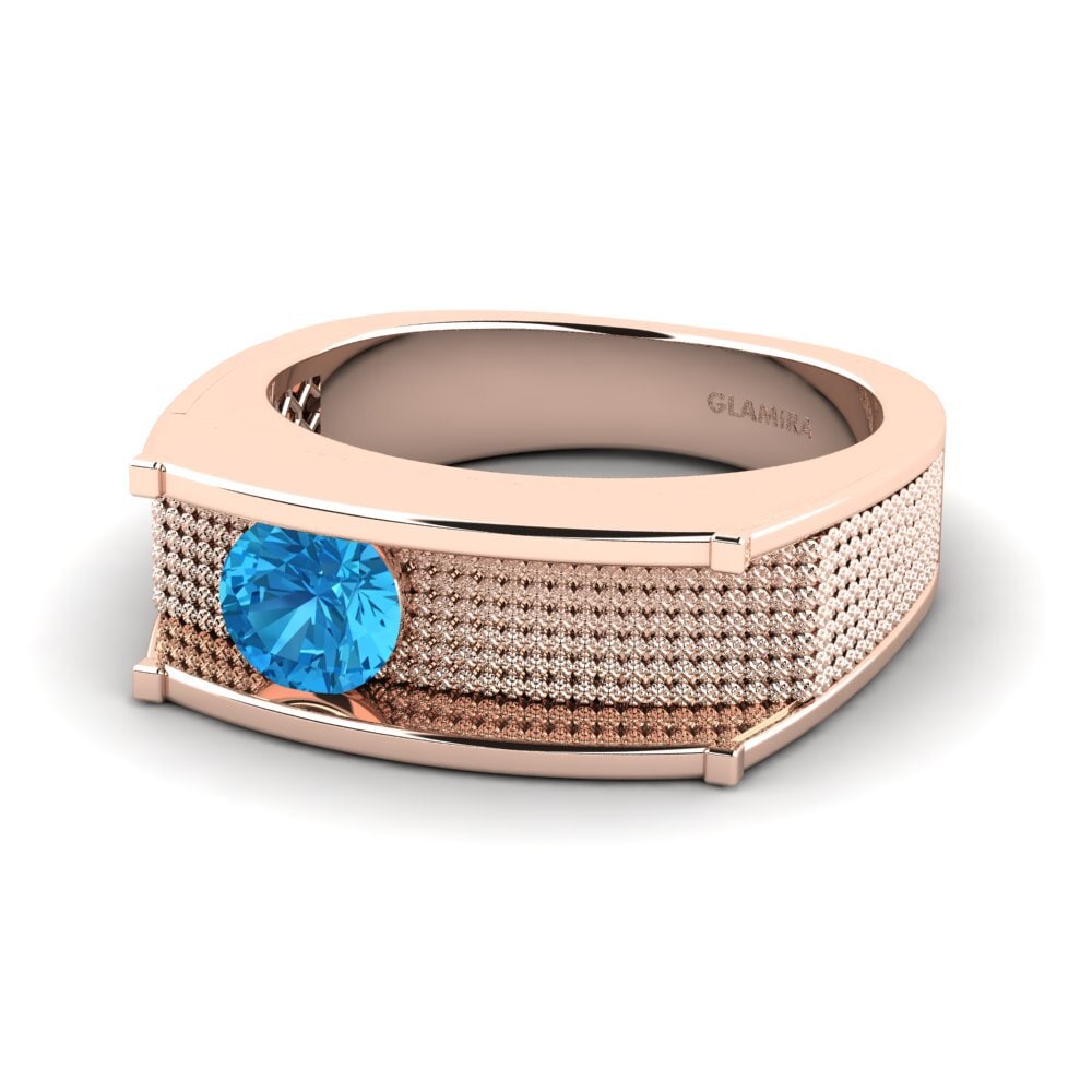 14ct Rose Gold Blue Topaz Men's Ring Aquil