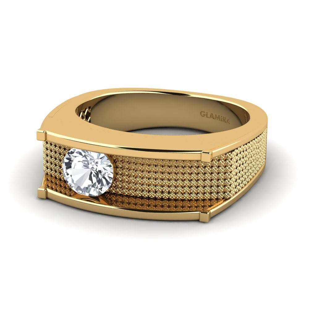 9ct Yellow Gold White Zircon Men's Ring Aquil