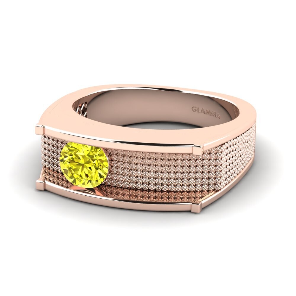 Oro Rosso 750 Diamante Giallo Anello da uomo Aquil