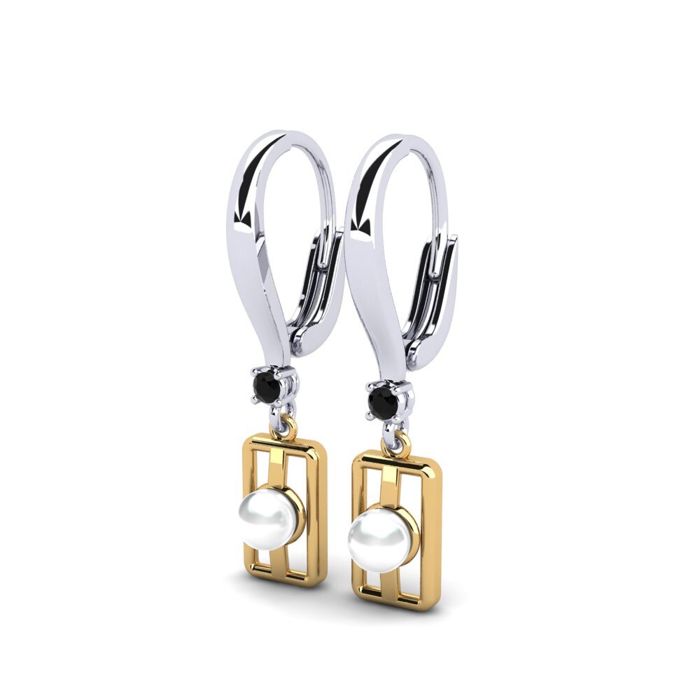 9ct White & Yellow Gold Black Diamond Women's Earring Aquyuranis