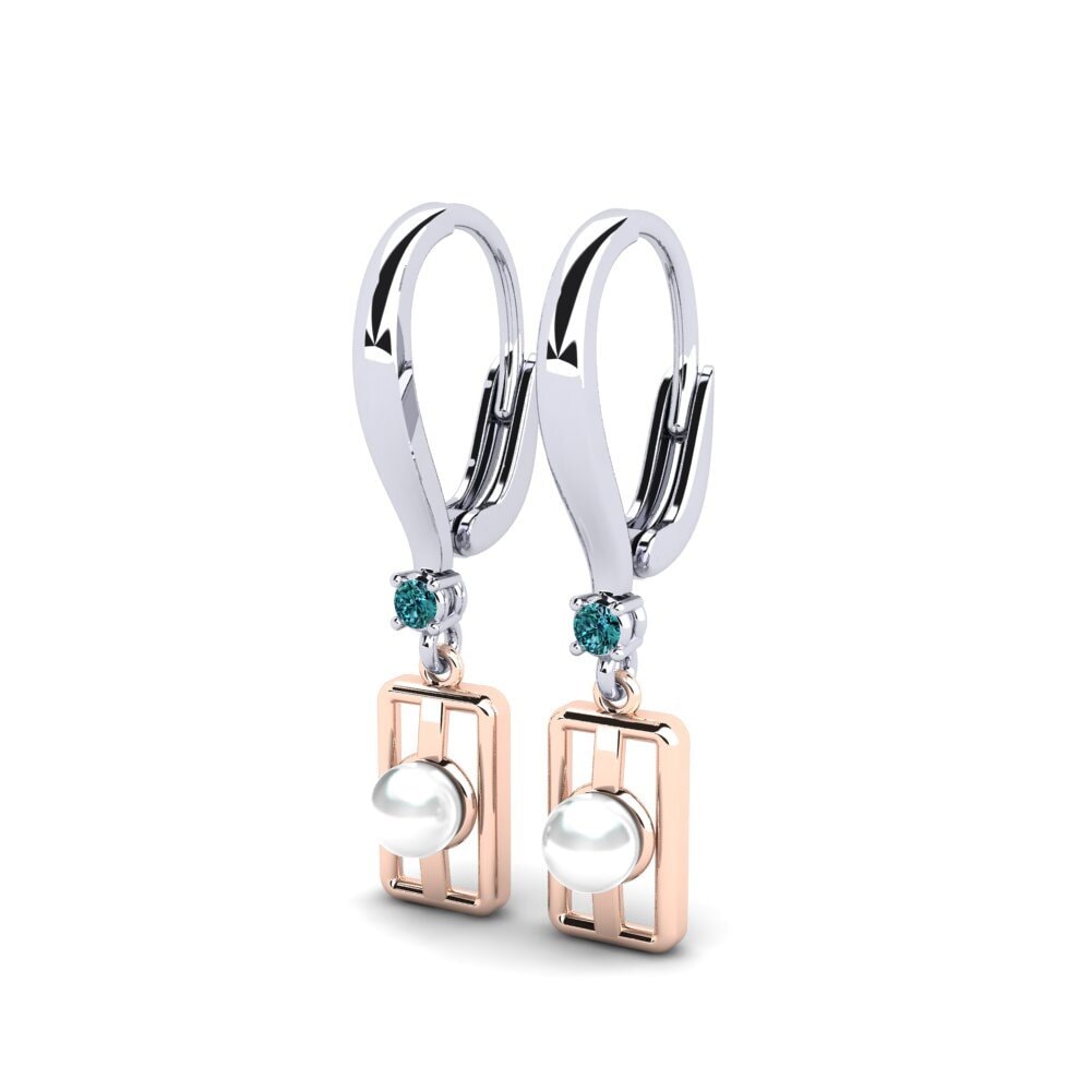 9ct White & Rose Gold Blue Diamond Women's Earring Aquyuranis