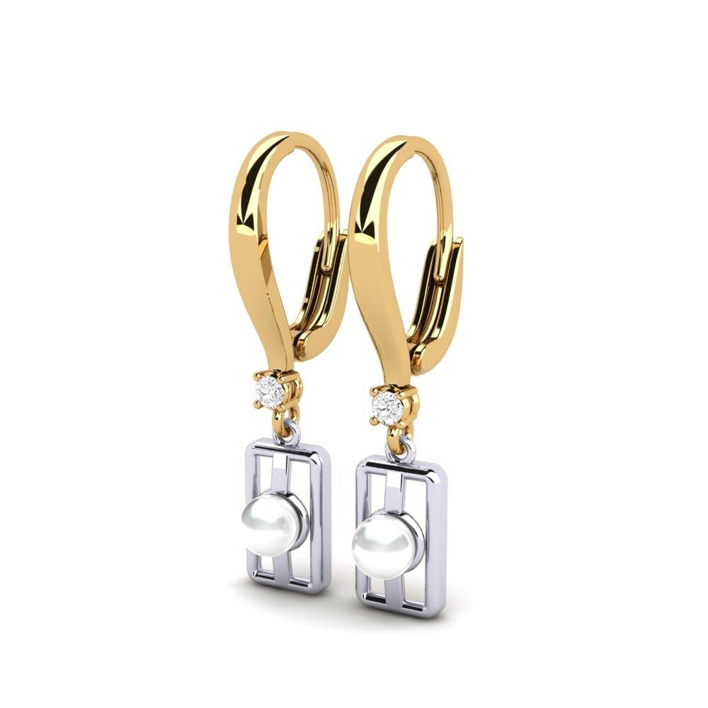 14k Oro Amarillo & Blanco Zafiro blanco Pendiente de mujer Aquyuranis