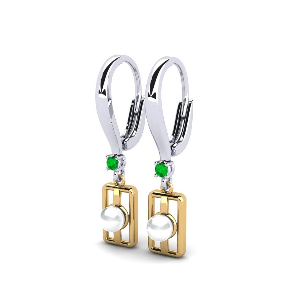 18ct White & Yellow Gold Emerald Women's Earring Aquyuranis