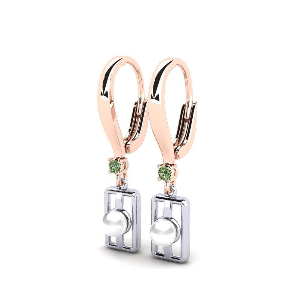 9k Oro Rosa & Blanco Diamante Verde Pendiente de mujer Aquyuranis