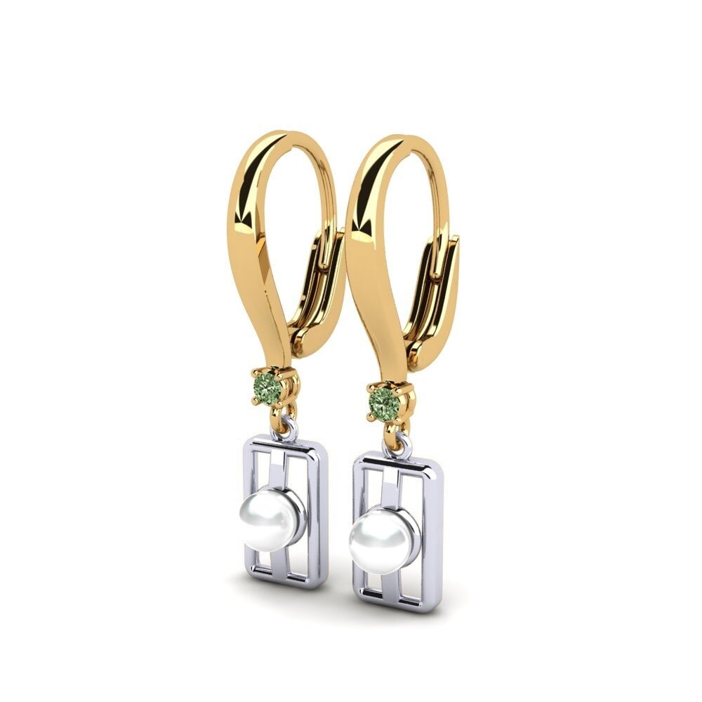 9ct Yellow & White Gold Green Diamond Women's Earring Aquyuranis