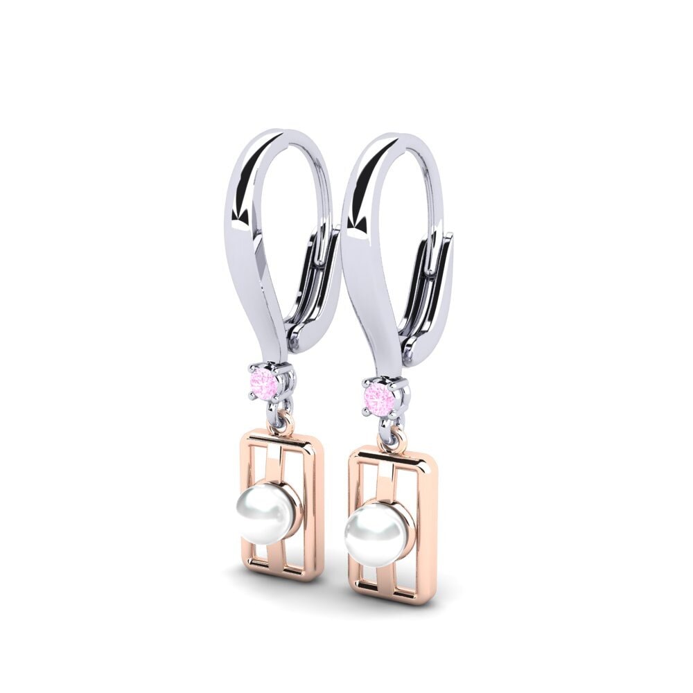 14k Oro Blanco & Rosa Zafiro Rosado Pendiente de mujer Aquyuranis