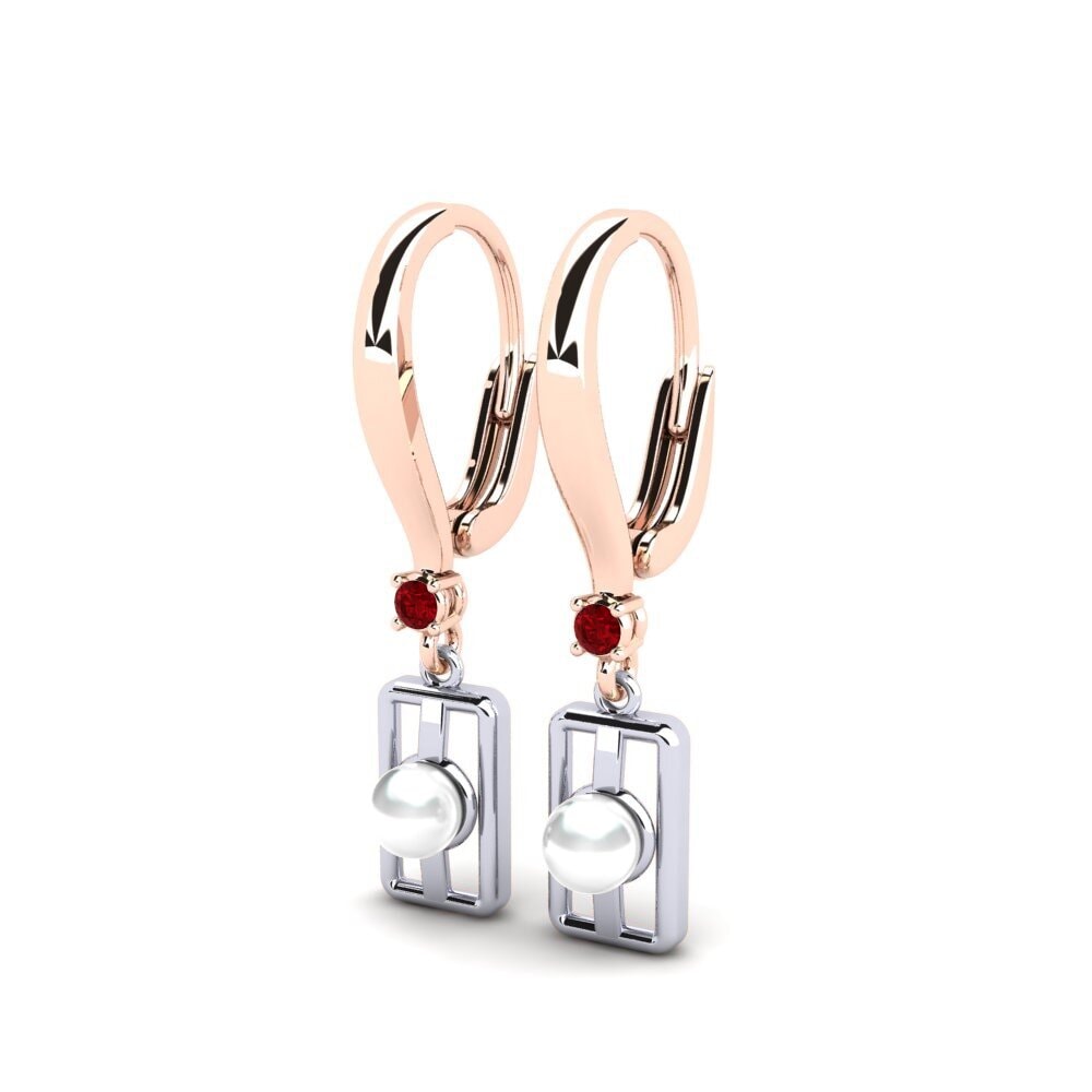 9k Oro Rosa & Blanco Circonita Roja Pendiente de mujer Aquyuranis