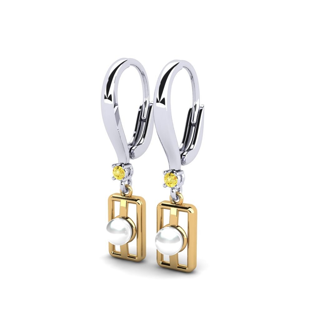 14ct White & Yellow Gold Yellow Sapphire Women's Earring Aquyuranis