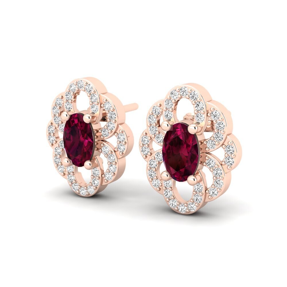 14k Oro Rosa Granate Rhodolite Pendiente de mujer Araminta