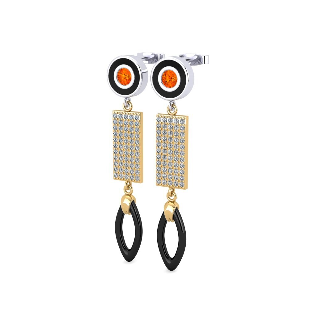 14k Oro Amarillo & Blanco Zafiro Naranja Pendiente de mujer Arben