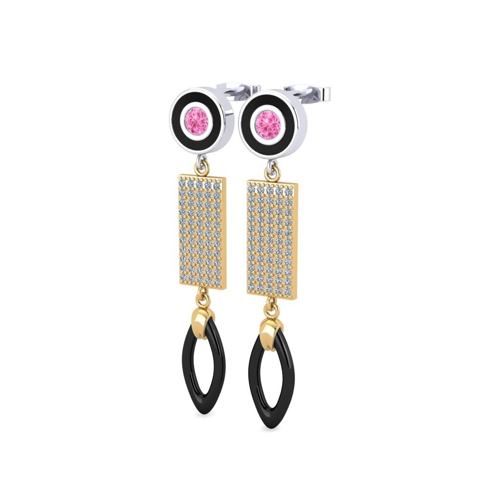 14k Oro Amarillo & Blanco Zafiro Rosado Pendiente de mujer Arben