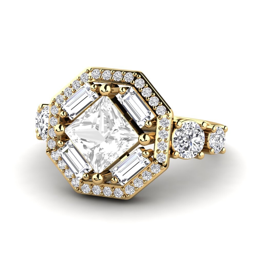 9k Oro Amarillo Topacio blanco Anillo de compromiso Ardelia