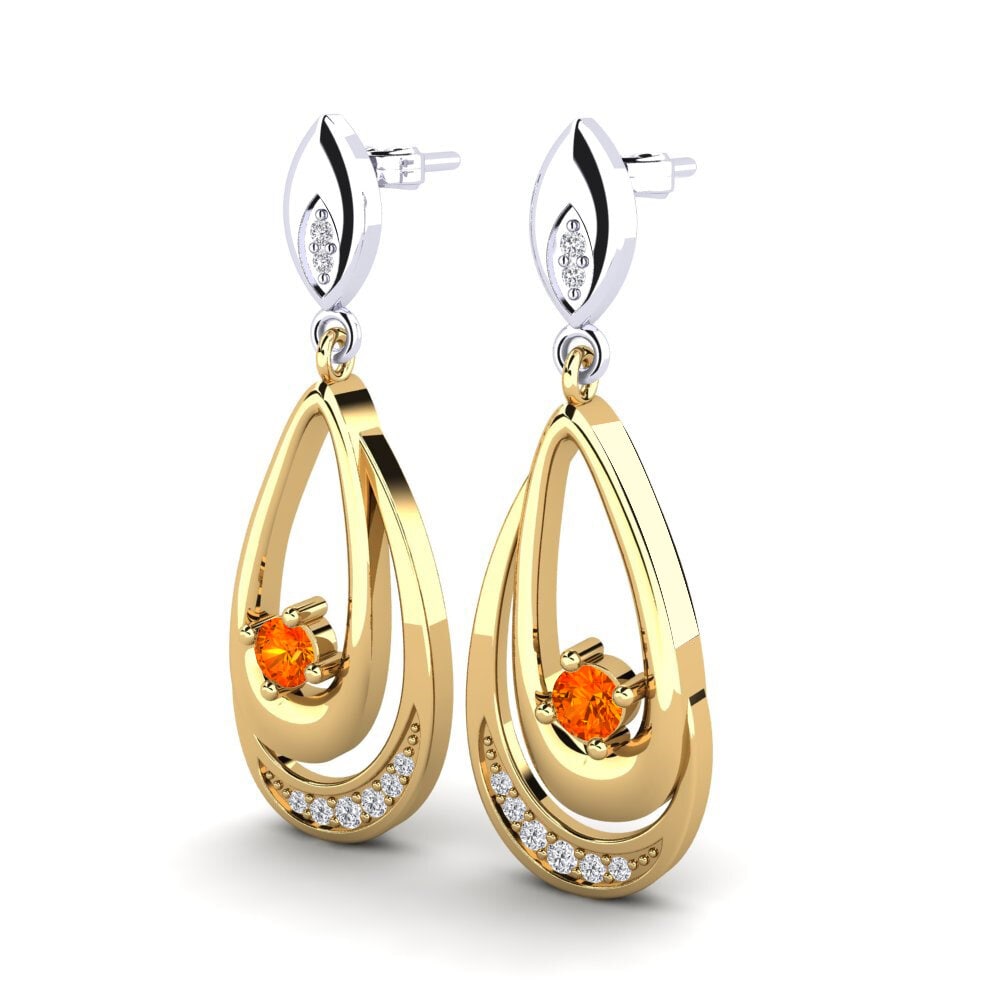 14K Yellow & White Gold Orange Sapphire Earring Ardhendu