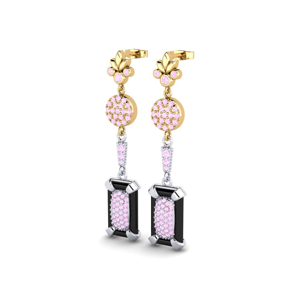 14k Oro Amarillo & Blanco Zafiro Rosado Pendiente de mujer Ardit