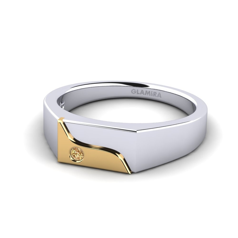 14k Oro Blanco & Amarillo Diamante Marrón Anillo de Hombre Ardito