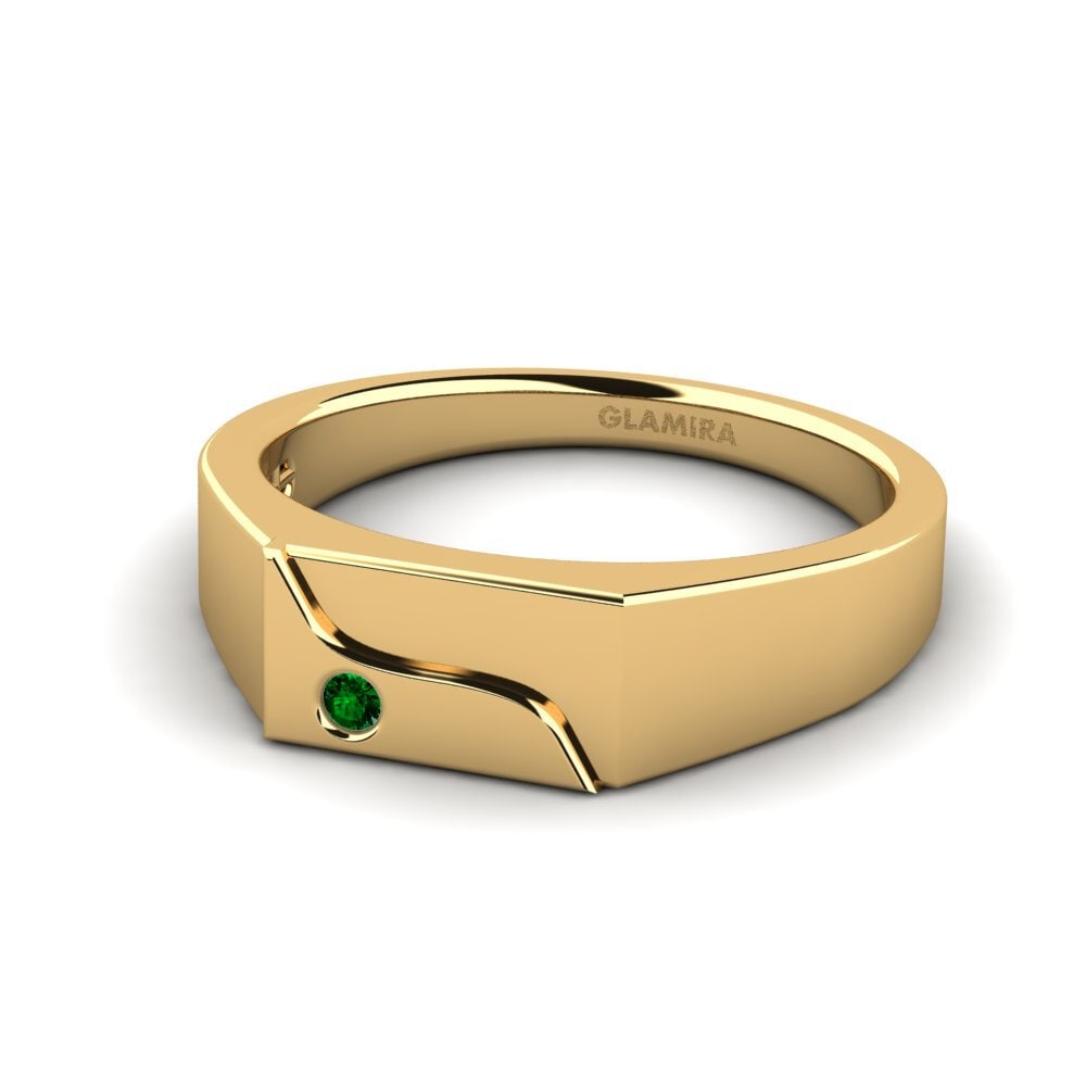 14k Oro Amarillo Circonita Verde Anillo de Hombre Ardito