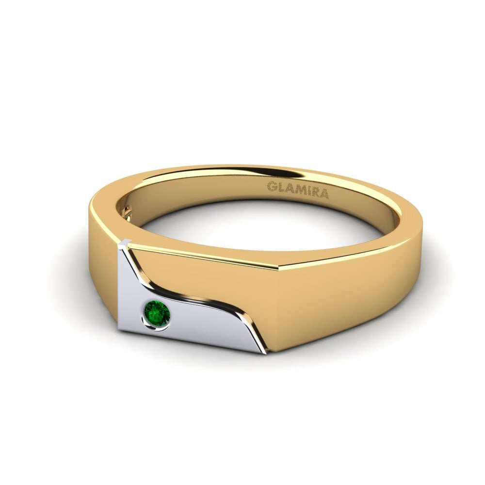 Oro Giallo & Bianco 585 Zircone Verde Anello da uomo Ardito
