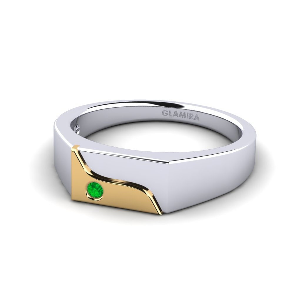14k Oro Blanco & Amarillo Esmeralda Anillo de Hombre Ardito