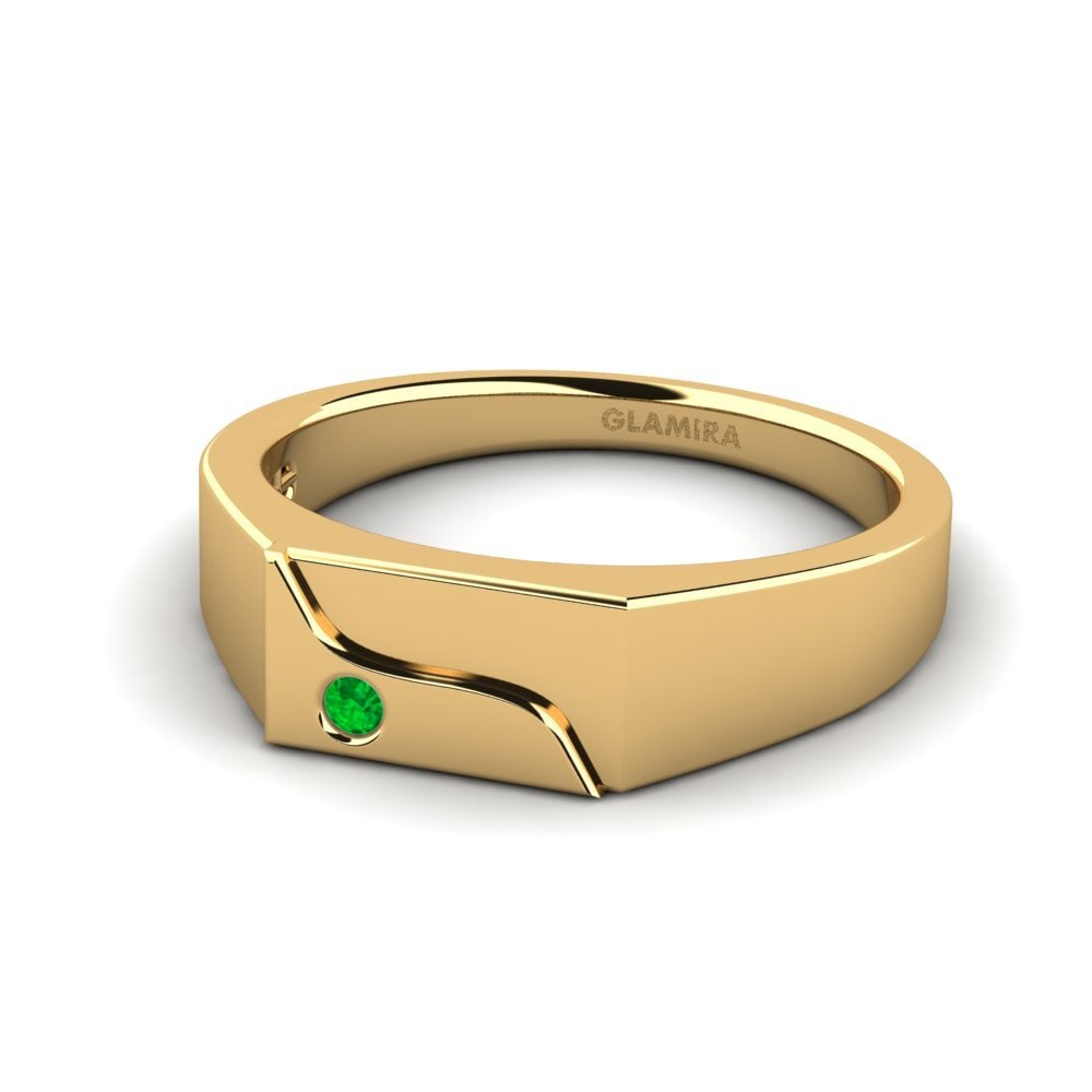 14k Oro Amarillo Esmeralda Anillo de Hombre Ardito