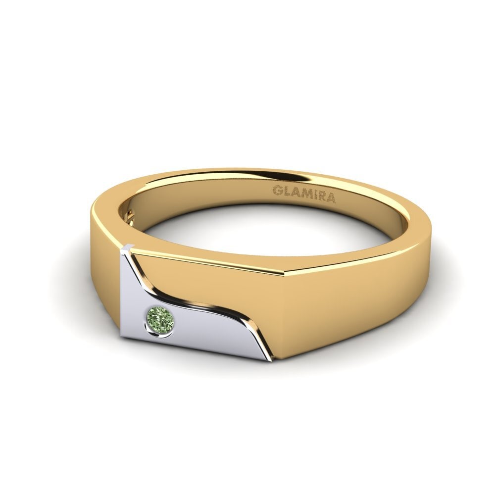 18ct Yellow & White Gold Green Diamond Men's Ring Ardito