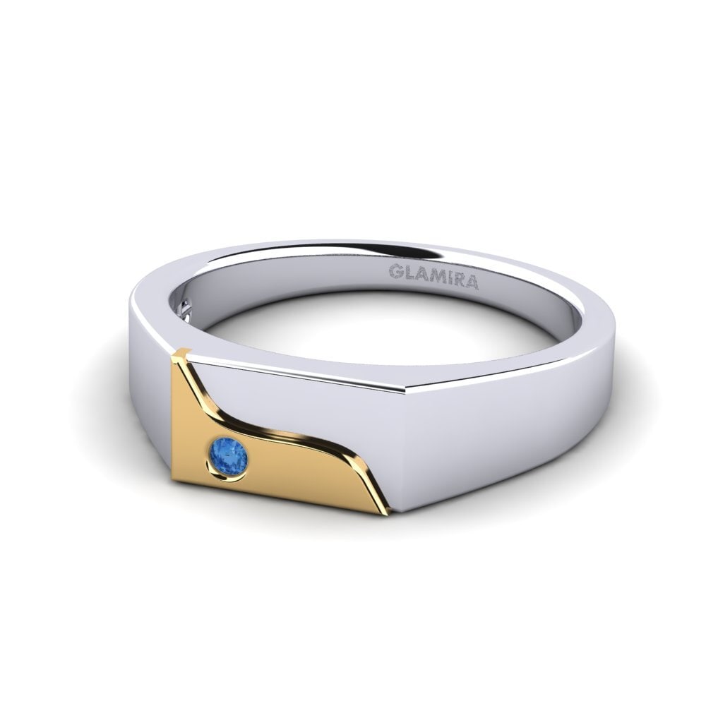 14ct White & Yellow Gold Dark Blue Zirconia Men's Ring Ardito