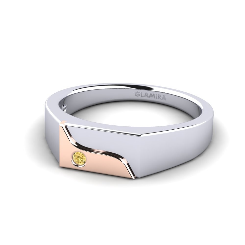 14ct White & Rose Gold Yellow Diamond Men's Ring Ardito