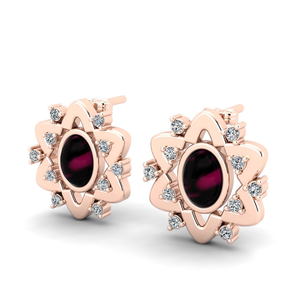 18k Oro Rosa Granate Rhodolite Cabujón Pendiente de mujer Arelinn